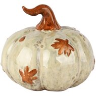 Dekoratief | Deco pompoen m/blaadjes, wit/oranje, porselein, 12x12x11cm | A255120
