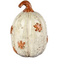 Dekoratief | Deco pompoen m/blaadjes, wit/oranje, porselein, 12x11x16cm | A255121