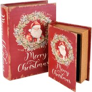Dekoratief | Set 2 boekdozen &#039;Santa in Wreath&#039;, hout, 20x15x6cm | A255146
