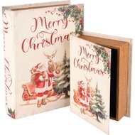 Dekoratief | Set 2 boekdozen &#039;Santa With Sleigh&#039;, hout, 20x15x6cm | A255147