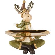 Dekoratief | Rendier zittend m/dienblad, groen/goud, resina, 20x14x27cm | A255201