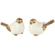 Dekoratief | Vogeltje 'Finn', wit/goud, resina, 11x6x7cm, set van 2 stuks | A255212