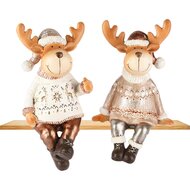 Dekoratief | Rendier zittend m/kerstmuts, wit/brons, resina, 11x11x18cm, set van 2 stuks | A255220