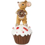 Dekoratief | Muisje staand op cupcake, bruin/wit, resina, 8x8x17cm | A255227