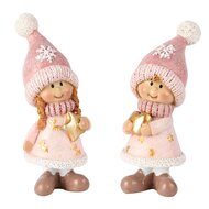 Dekoratief | Winterkindje staand m/ster, roze/wit, resina, 4x3x9cm, set van 2 stuks | A255229