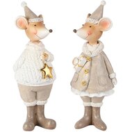 Dekoratief | Muis staand m/ster, beige/wit, resina, 6x6x19cm, set van 2 stuks | A255233