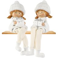 Dekoratief | Winterkindje m/hangbeentjes, wit, resina, 7x5x16cm, set van 2 stuks | A255234