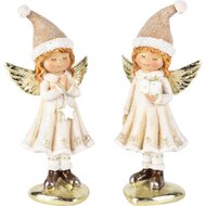 Dekoratief | Engeltje staand m/ster, wit/goud, resina, 8x5x16cm, set van 2 stuks | A255239
