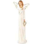 Dekoratief | Engel staand m/hartje, wit/goud, resina, LED, 14x7x37cm | A255244