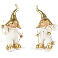 Dekoratief | Winterkindje op ski's, wit/goud, resina, 8x7x12cm, set van 2 stuks | A255245