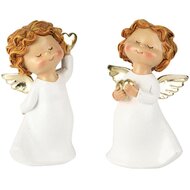 Dekoratief | Engeltje staand m/hartje, wit/goud, resina, 8x5x13cm, set van 2 stuks | A255262