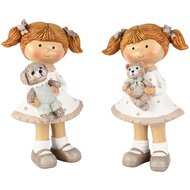 Dekoratief | Kindje staand m/beertje, wit/beige, resina, 9x6x13cm, set van 2 stuks | A255263