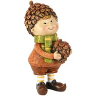 Dekoratief | Herfstkindje staand m/dennenappel, bruin/groen, resina, 7x7x15cm | A255266
