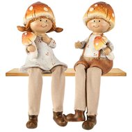 Dekoratief | Herfstkindje m/hangbeentjes m/paddenstoel, resina, 6x5x17cm, set van 2 stuks | A255273