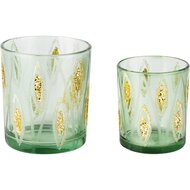 Dekoratief | Set 2 theelichthouders &#039;Glitter Rhombus&#039;, groen/goud, glas, 9x9x10cm | A255287
