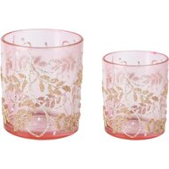 Dekoratief | Set 2 theelichthouders &#039;Golden Twigs&#039;, roze, glas, 9x9x10cm | A255291