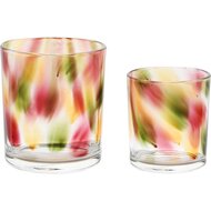 Dekoratief | Set 2 theelichthouders &#039;Multi Color Smudge&#039;, glas, 9x9x10cm | A255297