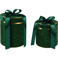 Dekoratief | Set 2 tondozen m/striklint, groen/goud, velvet/karton, 21x21x25cm | A255300
