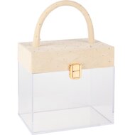 Dekoratief | Koffertje, beige/transparant, velvet/acryl, 17x10x16/26cm | A255307