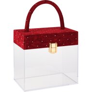 Dekoratief | Koffertje, rood/transparant, velvet/acryl, 17x10x16/26cm | A255308