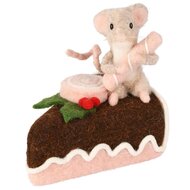 Dekoratief | Taart m/muis, roze/bruin, stof, 9x12x12cm | A255332