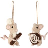 Dekoratief | Hanger muis m/gebakje, roze/bruin, stof, 5x5x9cm, set van 2 stuks | A255337