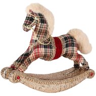 Dekoratief | Schommelpaard geruit, rood/goud, stof, 29x9x26cm | A255351
