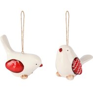 Dekoratief | Hanger vogeltje, wit/rood, dolomiet, 8x4x6cm, set van 2 stuks | A255365