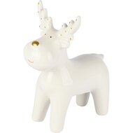 Dekoratief | Deco rendier staand, wit/goud, dolomiet, 8x14x17cm | A255369