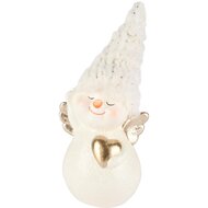 Dekoratief | Sneeuwman m/hartje, goud/wit, TC, LED, 12x9x18cm | A255404