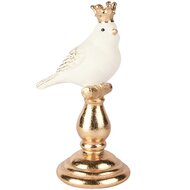 Dekoratief | Vogel op sokkel m/kroon, wit/goud, resina, 11x8x18cm | A255413