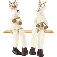 Dekoratief | Rendier m/hangbenen, wit/goud, resina, 5x5x11cm, set van 2 stuks | A255417