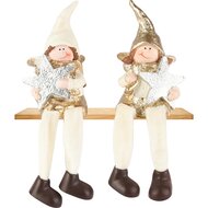 Dekoratief | Engeltje m/ster m/hangbenen, wit/goud, resina, 6x6x11cm, set van 2 stuks | A255418