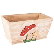 Dekoratief | Bakje m/paddenstoelen, naturel/rood, hout, 24x14x12cm | A255444