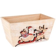 Dekoratief | Bakje m/santa op slee, naturel/rood, hout, 24x14x12cm | A255449