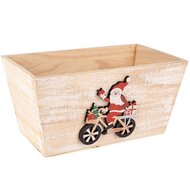 Dekoratief | Bakje m/santa op fiets, naturel/rood, hout, 24x14x12cm | A255450
