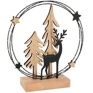Dekoratief | Deco hert in boog, naturel/zwart, metaal/hout, LED, 21x6x23cm | A255468