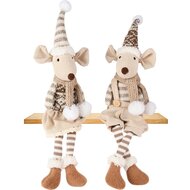 Dekoratief | Muisje zittend m/hangbenen, beige/wit, stof, 8x5x43cm, set van 2 stuks | A255488