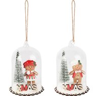 Dekoratief | Hanger globe m/cookie, glas/hout, 7x7x11cm, set van 2 stuks | A255504