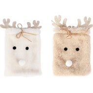 Dekoratief | Zakje 'Reindeer', beige/wit, stof, 15x21cm, set van 2 stuks | A255521