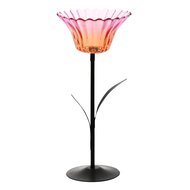 Dekoratief | Theelichthouder bloem op voet, oranje/roze, glas/metaal, 10x10x22cm | A255549