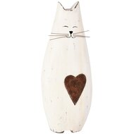 Dekoratief | Deco poes m/hartje, wit/naturel, hout, 12x6x30cm | A255552
