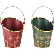 Dekoratief | Emmertje &#039;Deer&#039;, rood/groen, metaal, 14x13x10cm, set van 2 stuks | A255573