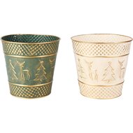 Dekoratief | Bloempot &#039;Deer &amp; Tree&#039;, groen/wit, metaal, 17x17x16cm, set van 2 stuks | A255575