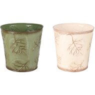 Dekoratief | Bloempot &#039;Autumn Twigs&#039;, groen/wit, metaal, 17x17x13cm, set van 2 stuks | A255579
