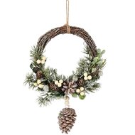 Dekoratief | Hanger krans m/dennenappels/takjes, naturel/groen, 27x7x48cm | A255590