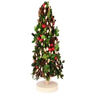 Dekoratief | Kegel vorm op voet m/hout/besjes, rood/groen/naturel, 13x38cm | A255599