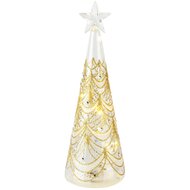 Dekoratief | Kegel vormboompje m/ster, transparant/goud, glas, LED, 8x8x24cm | A255650