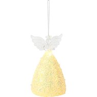 Dekoratief | Hanger engeltje, transparant/goud, glas, LED, 8x8x12cm | A255656