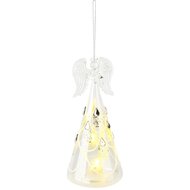 Dekoratief | Hanger engeltje m/parels, transparant/goud, glas, LED, 7x7x14cm | A255659